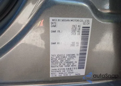 2024 Nissan Altima Sr Fwd z USA, uszkodzony, nr VIN 1N4BL4CV1RN388795